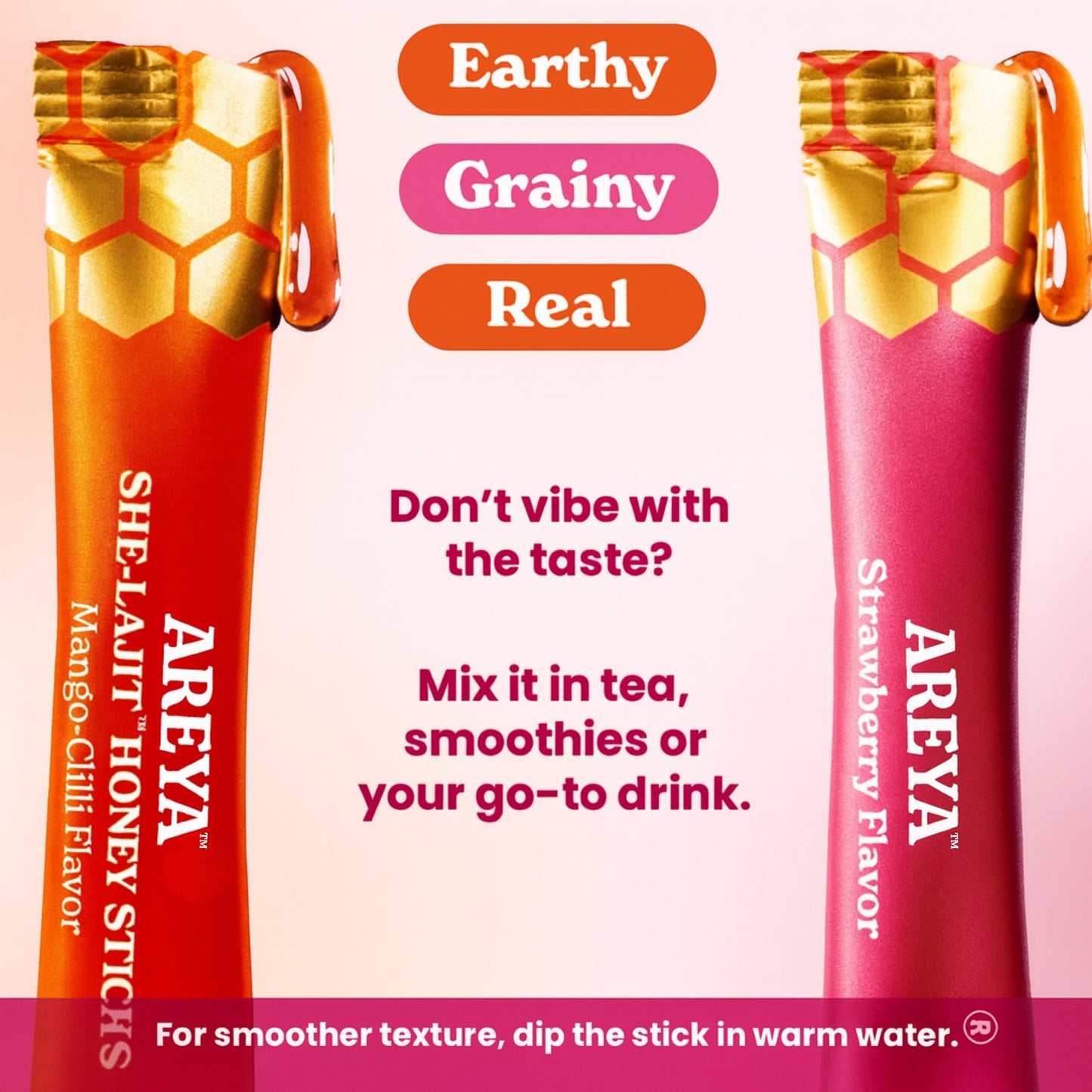 AREYA™ SHE-Lajit Honey Sticks – Strawberry Flavor