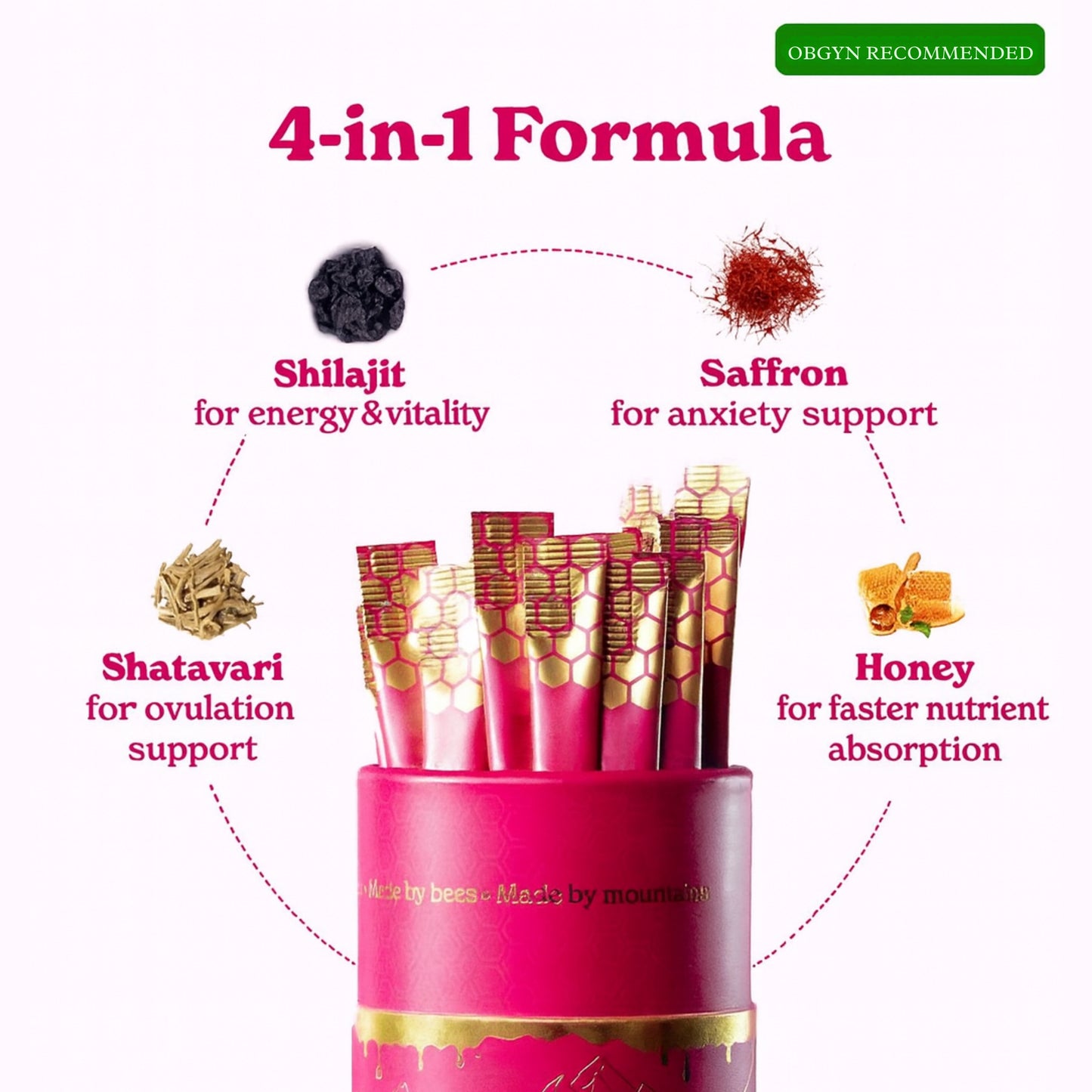 AREYA™ SHE-Lajit Honey Sticks – Strawberry Flavor