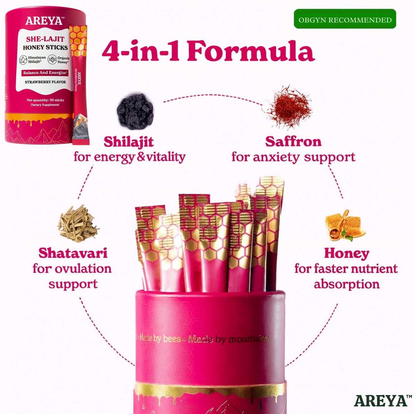 Areya™ Energy + Hormone Balance Duo | Himalayan Shilajit Gummies & She-Lajit Honey Sticks