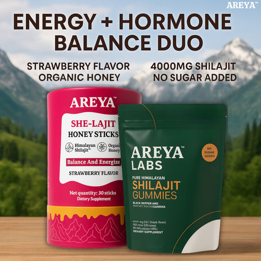 Areya™ Energy + Hormone Balance Duo | Himalayan Shilajit Gummies & She-Lajit Honey Sticks